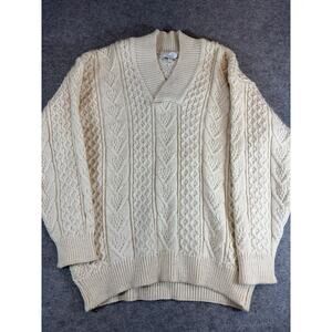 Vintage Options Italy Sweater Mens 48 Beige Cable Knit Shawl Collar Fisherman
